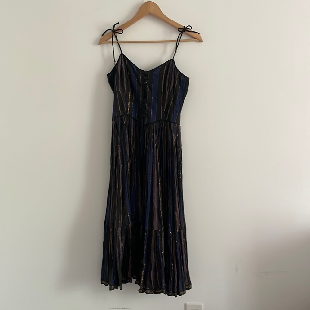 Peekaboo blue, black and purple dress